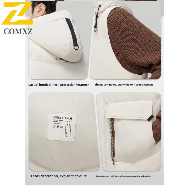 Winter Men's Down Sports Vest Hooded Workwear  Waterproof Windproof Fashion Solid Color Jacket for Hiking Camping Fishing  2025