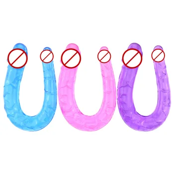 Double Long Realistic Dildos Cock Lesbian Vaginal Anal Plug Flexible Soft Jelly Fake Penis For Women Dildos Sex Toys Horse Dildo 4