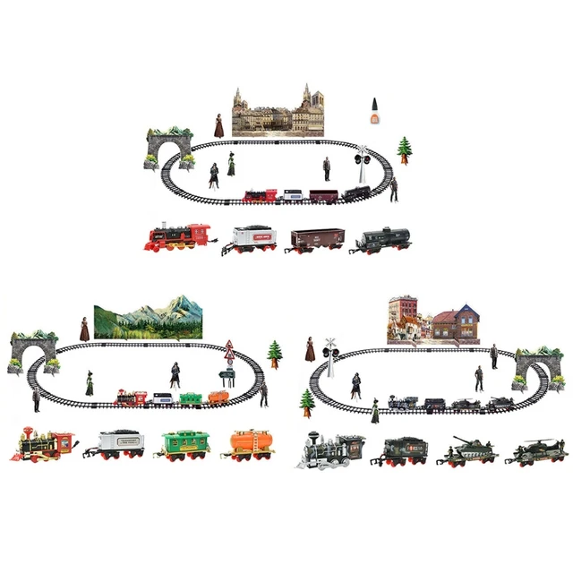 Children Electric Remote Control Rail Train Set Simulation DIY Assembly Model Train Toy Rechargeable Classic Steam Train Kids  1