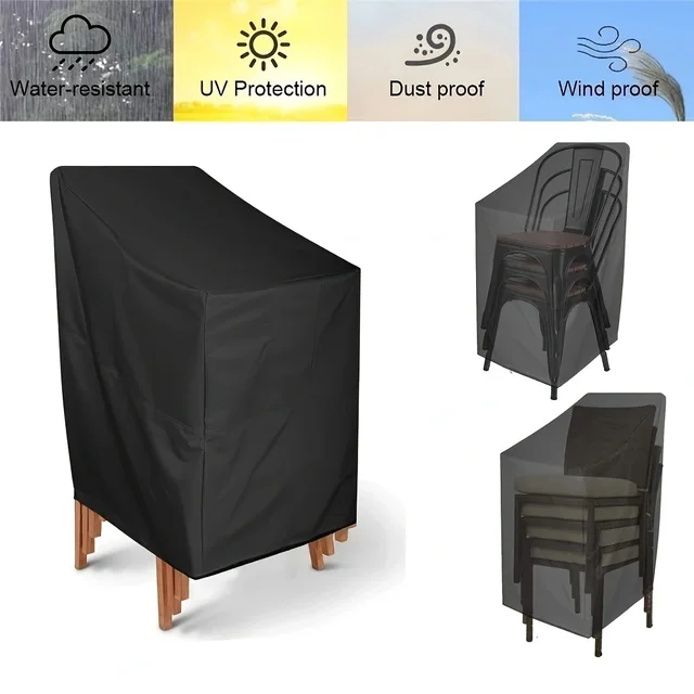 Housse de chaise empilable de Patio imperméable et robuste, résistante aux UV et au vent, protection de chaise longue d'extérieur en tissu Oxford 210D, 1 pièce 3