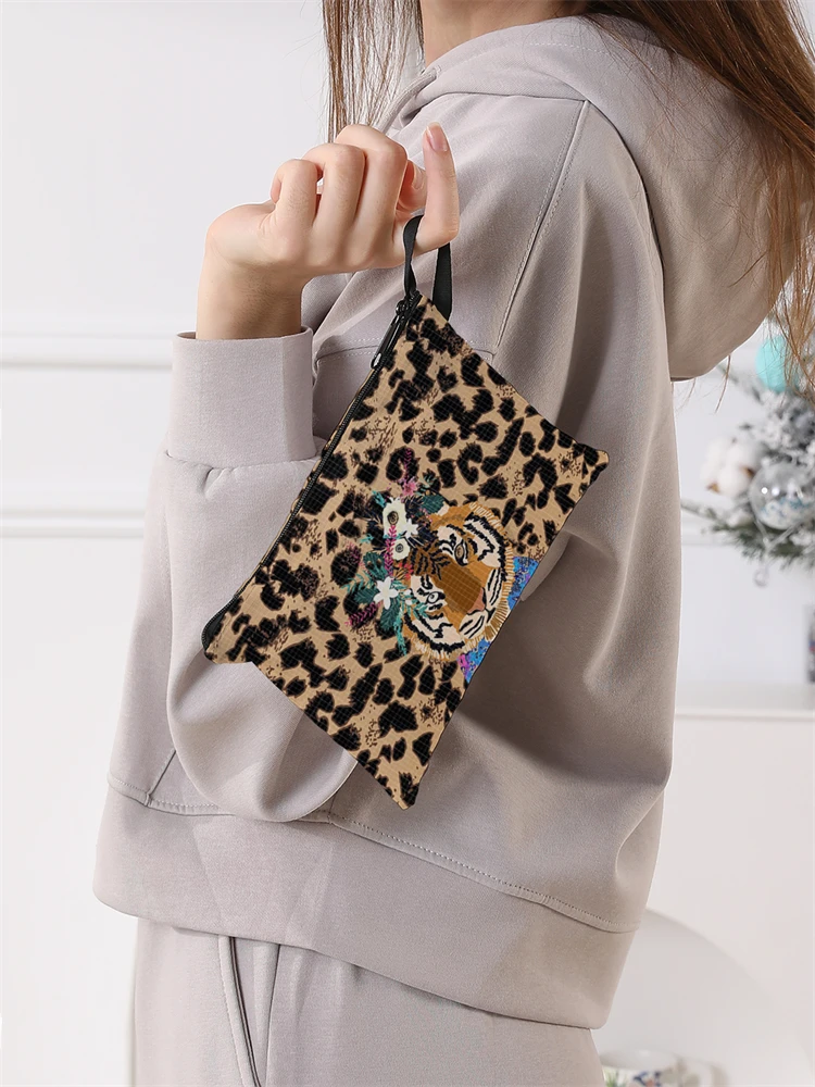 Ladies' Foldable Leopard Tiger Pattern Shopping Bag Foldable Storage Reusable Easy to Carry Capacity Handbag