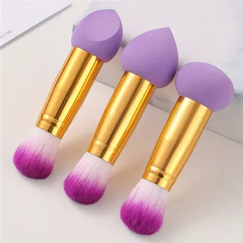 3 Pcs Double Ended Purple Makeup Sponge and Brush Set, Easy to Use, Portable Travel Set 1