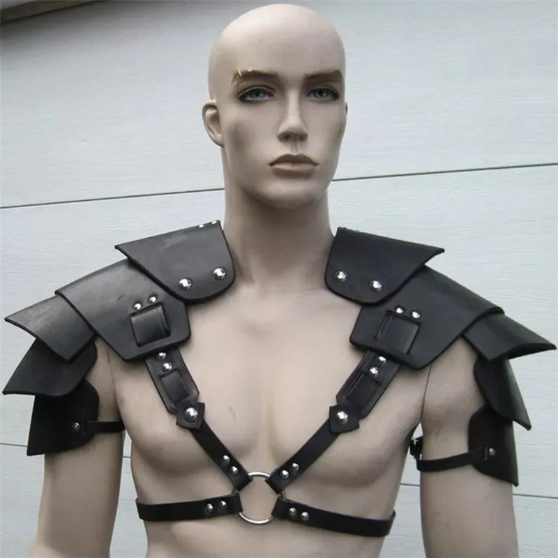 thumbnail image 1 of Armadura de hombro de guerrero vikingo medieval, hombreras de caballero samurái gladiador, cinturón de cuero de PU gótico steampunk, armadura para disfraz de cosplay, 1 of 5