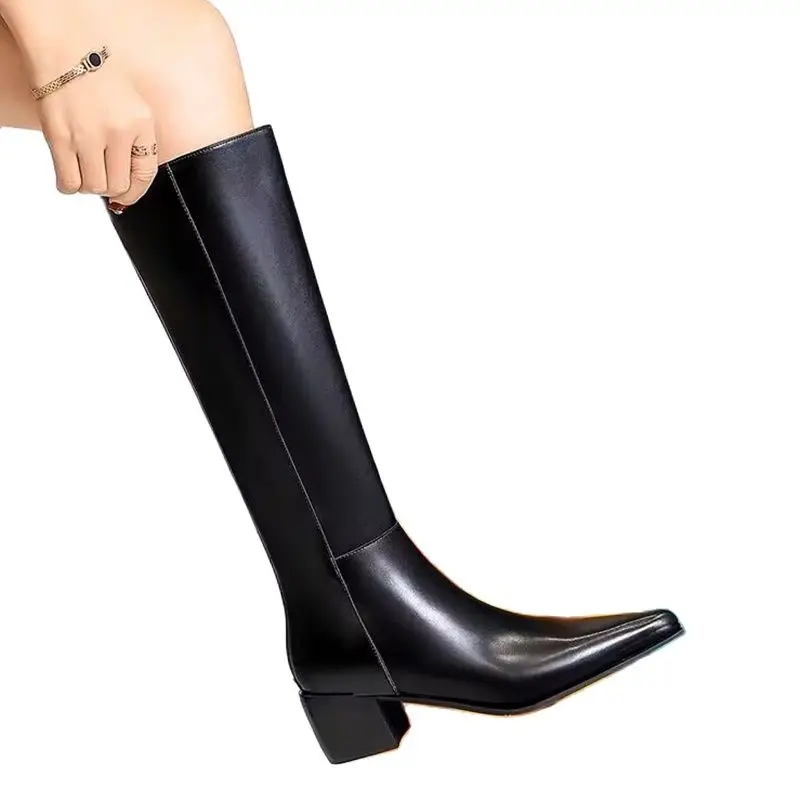 

sexy high heels pointed toe black dress warm winter boots woman Europe America pop autumn shoes women's knee high boots shoes