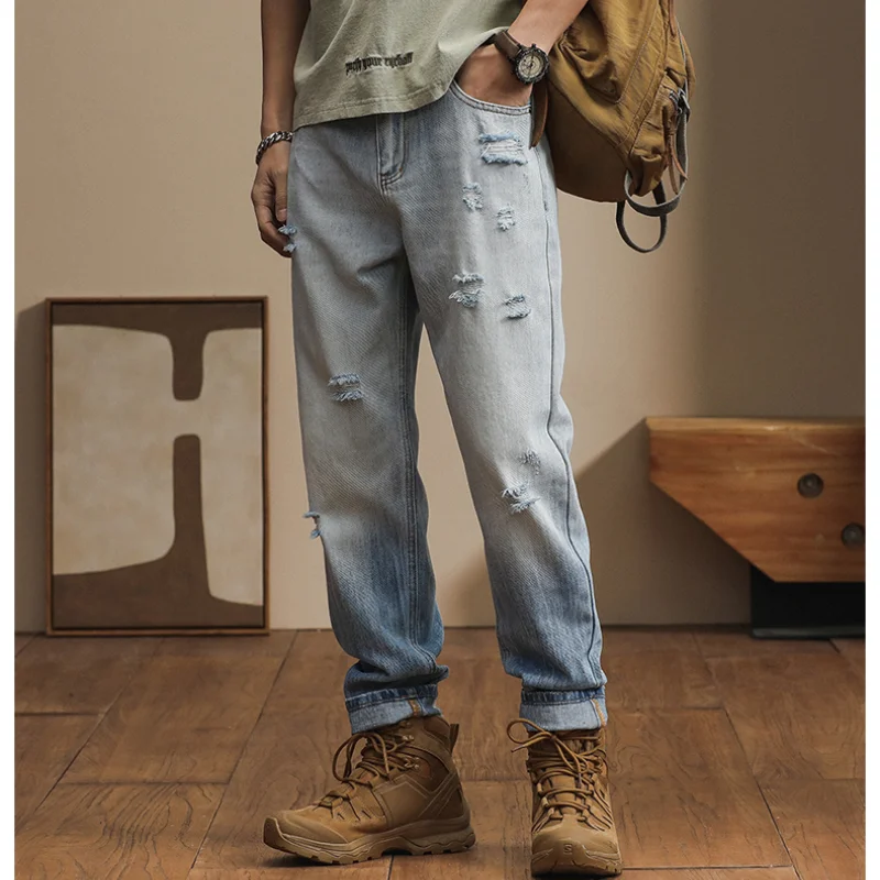 

Джинсы мужские повседневные с градиентом, модные брендовые свободные универсальные штаны в стиле Харлан, с микро-конусными дырками, весна-лето