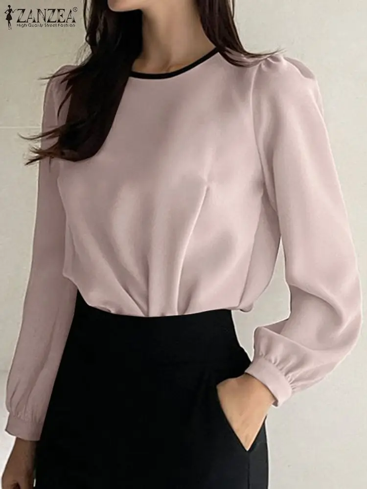 

Autumn Solid Blouse ZANZEA Women Long Sleeve Tops Eleagnt OL Office Shirt 2023 Fashion O-Neck Lace-up Party Blusas Tunic Chemise