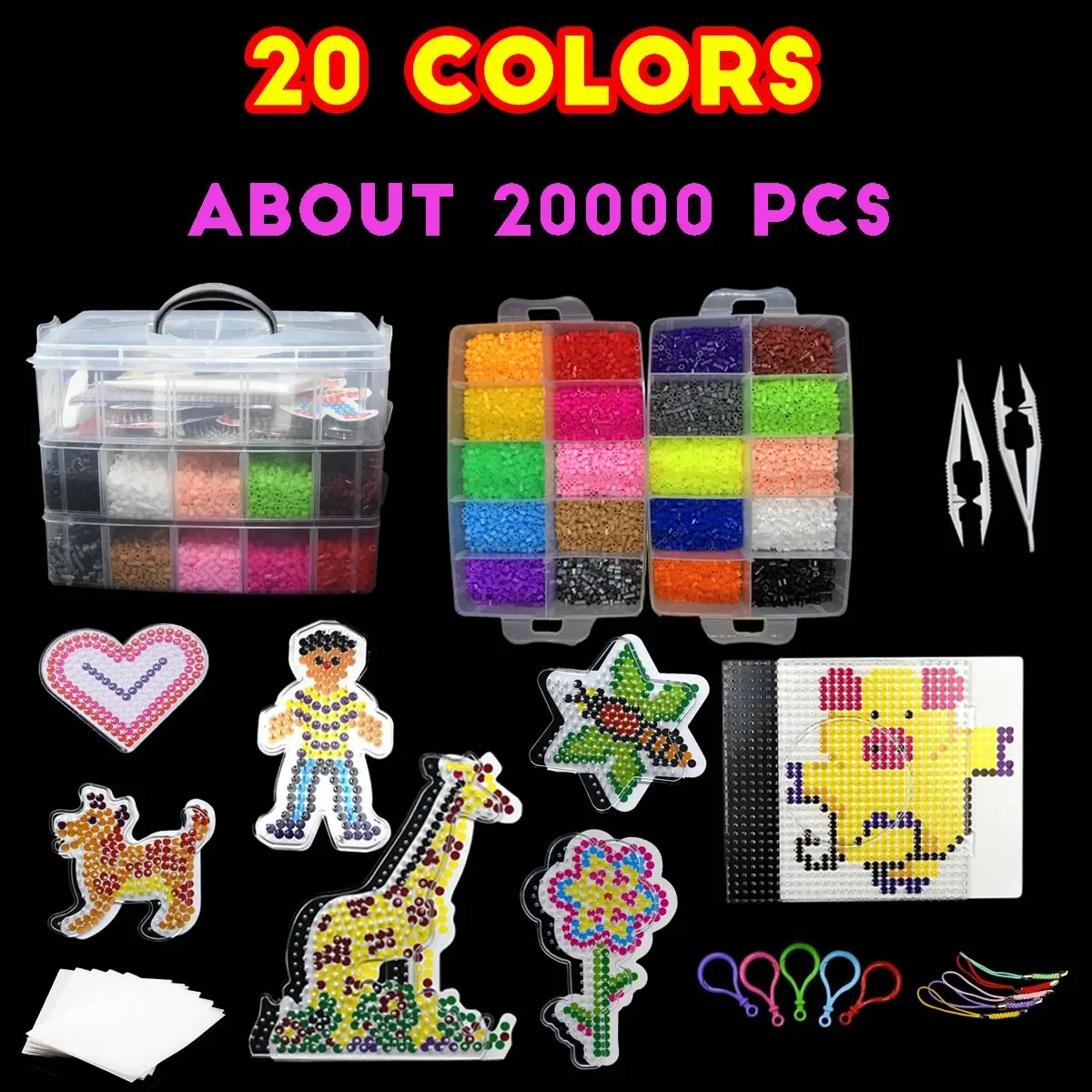2000pcs 5mm Fused Beads Kit Hama Bead Box Iron-on Paper Beads, Peg Board, Rich Accessories, Fusion Beads for Girls Gifts 5