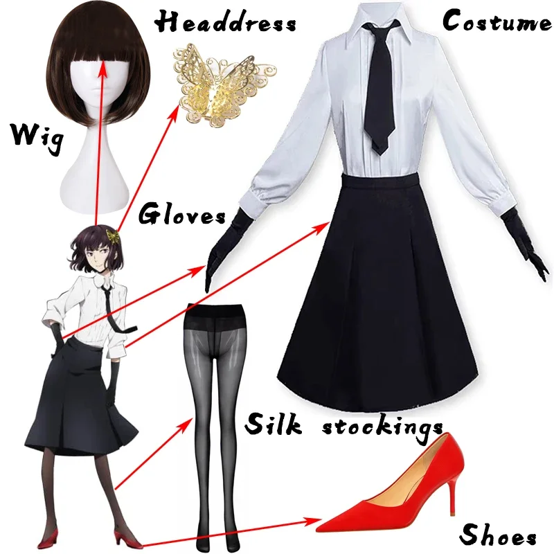 

Anime Cosplay Akiko Yosano Cosplay Costume School Uniform Suit Black Dress Halloween Custom Made
