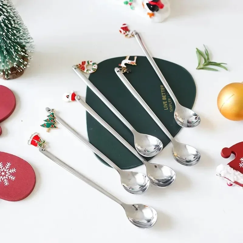 Description Picture 4 of itemCreative Christmas Spoon with Elk Christmas Tree Pendant Stainless Steel Coffee Tea Spoon Dessert Scoop Xmas Decoration Gifts