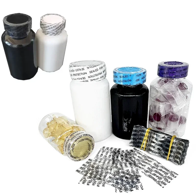 Medicine Bottle Mouth Plastic Sealing Film Heat Shrink Film Black English Printed Transparent Easy To Tear Sealing Sleeve 100PCS
