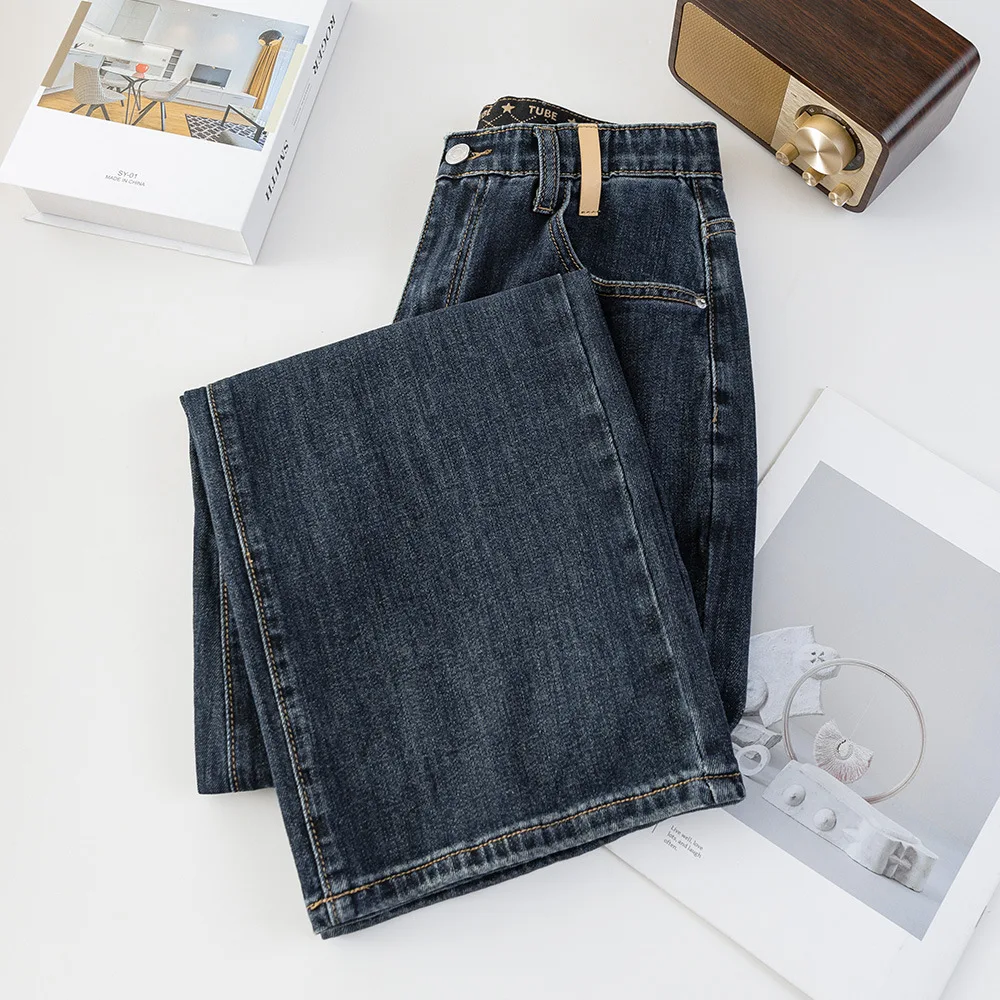 Fashion Plus Size Women's Jeans Autumn New Style Simple Casual Stretch Denim Straight Leg Ankle-Length Pants 2529