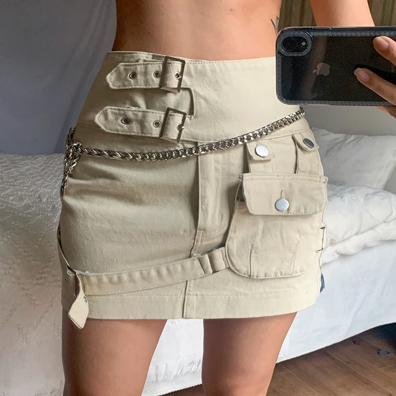 denim skirt with cargo pockets