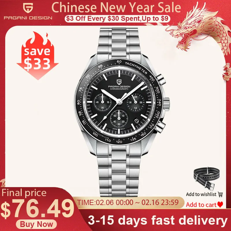PAGANI DESIGN-reloj analógico de cuarzo para hombre, nuevo accesorio de pulsera resistente al agua con cronógrafo, complemento masculino de marca de lujo con esfera de zafiro, 2024