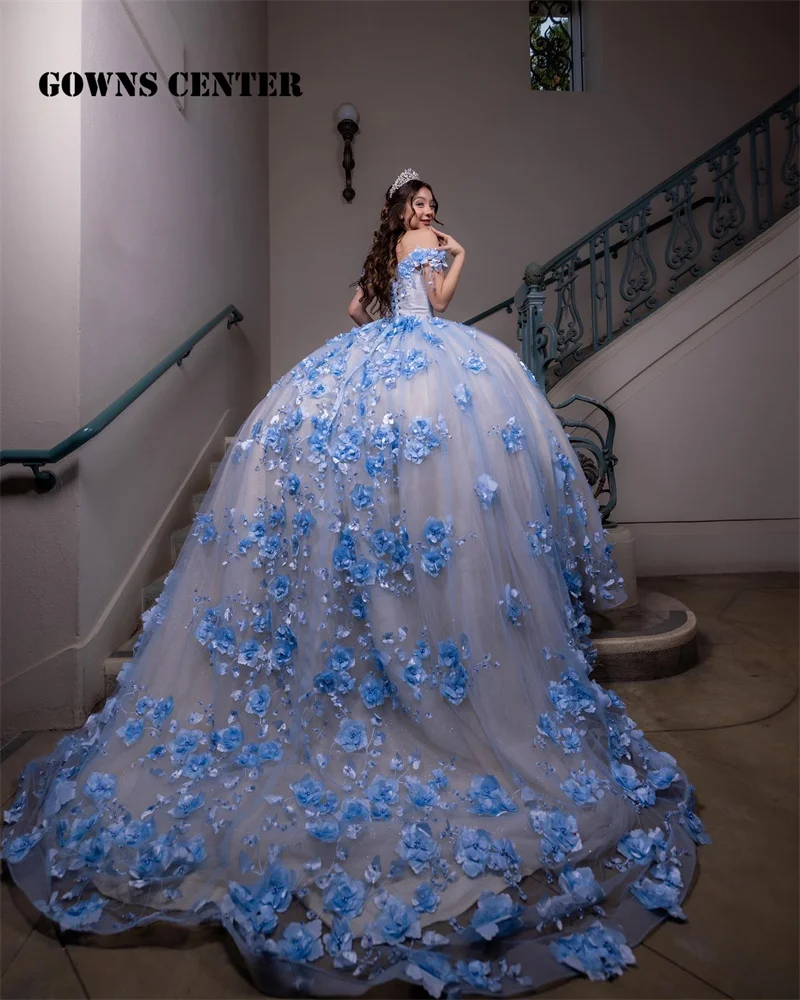 Sky Blue Quinceanera Dress Princess Sweet 15 Years Girl Birthday Party Dresses Appliques Vestidos De Quincea&ntilde;era Customized