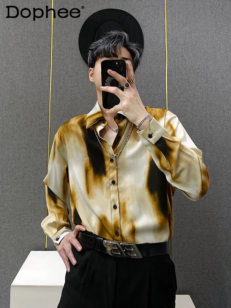 2024 Spring Summer New Graffiti Printing Shirts Men's Fashion Loose High Street Long Sleeve Breathable Shirt Men's Shirt