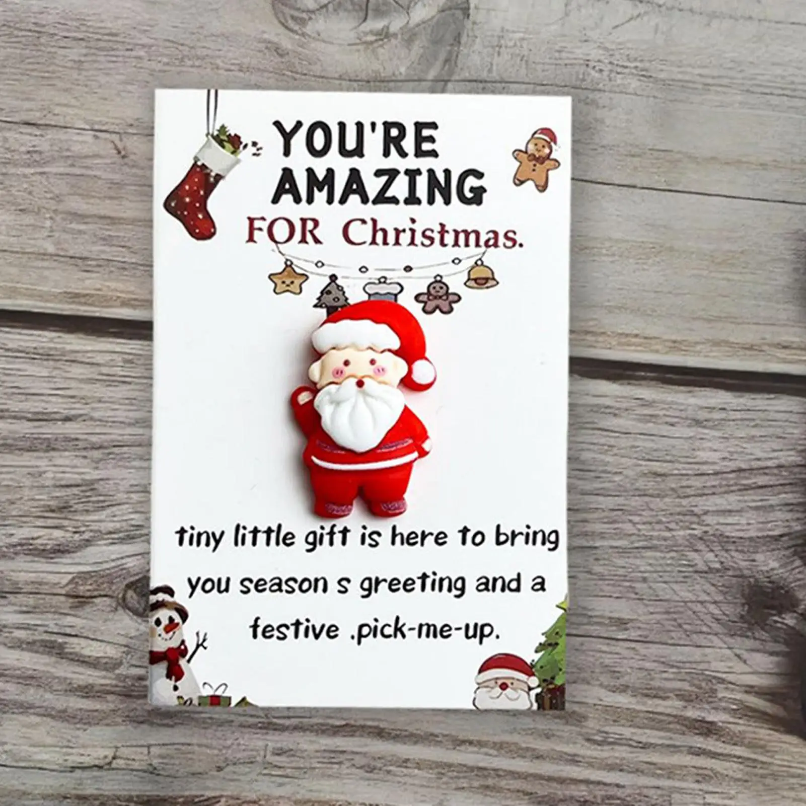 Christmas Mini Hug Cards with Resin Ornaments 10pcs Santa Claus, Socks, Gingerbread Snowman, Reindeer Patterns Christmas Gifts