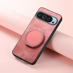 MagSafe Bracket Stand Holder Matte PU Leather Case Cover for Pixel 9ProXL (Pink)