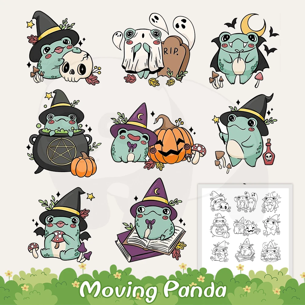 

Cute Witch Frogs Happy Halloween Metal Cutting Dies Clear Stamp DIY Scrapbooking Dies Silicone Stamps For Cards Albums Crafts