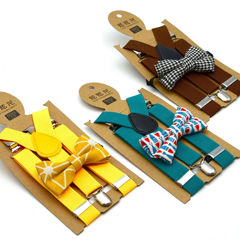 Children Solid Color Suspenders Bowtie Sets Boys Girls Party Wedding Y-Back Shirt Braces Butterfly Belt Kids Pants Jeans Bow Tie