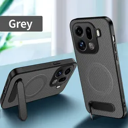 Premium Carbon Fiber Pattern Skin - Friendly Case with Foldable Magnetic Bracket and Shockproof Protection - OPPO Find X9 (GRAY)