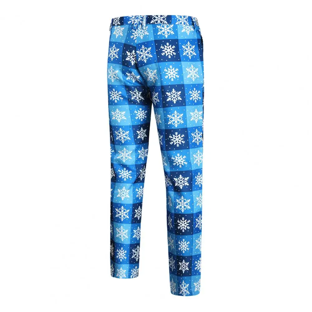 Men Jacket Pants Suit Cartoon Santa Snowflake Print Men Jacket Trousers Set 2 Pcs/Set New Year Party Coat Trousers Set