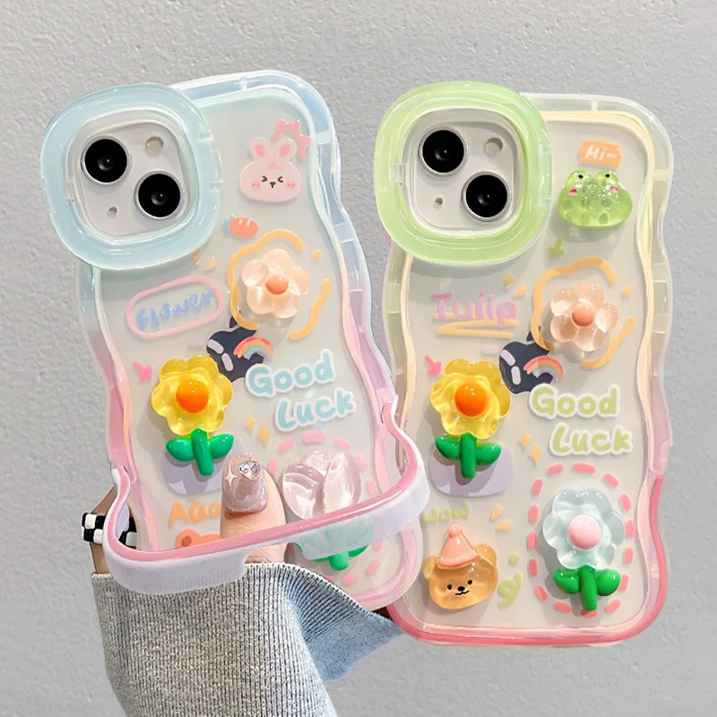 Flower Bracelet Chain Phone Holder Case For iPhone 16 17 15 14 13 12 11 Pro Max XS Max XR 3D Frog Rabbit Bracket Stand Cover 2