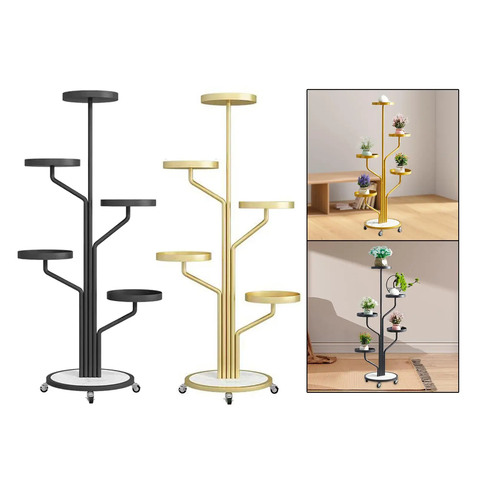 Plant Stand with Wheels Flower Pot Holder Metal Movable Multi Tier Flower Stands for Home Patio Garden Living Room Decoration