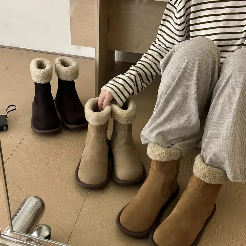 

Зимние ботинки с боковой молнией и замшевой кожей, теплые хлопковые женские ботинки