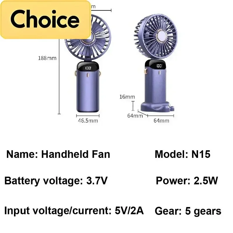 USB Handheld Mini Fan Foldable Portable Neck Hanging Fans 5 Speed USB Rechargeable Fan with Phone Stand and Display Screen