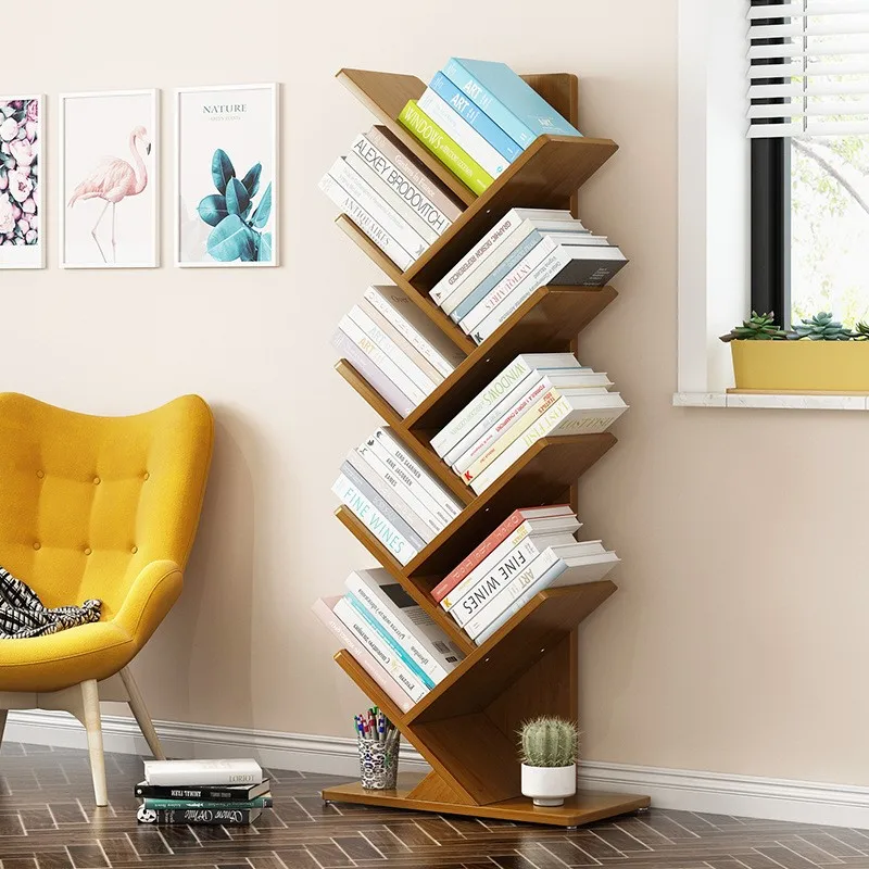 Realife Solid Wood Floor Standing Bookshelf Multi-layer Shelf Space Saving Storage Shelf Living Room Tree Shaped Bookshelf