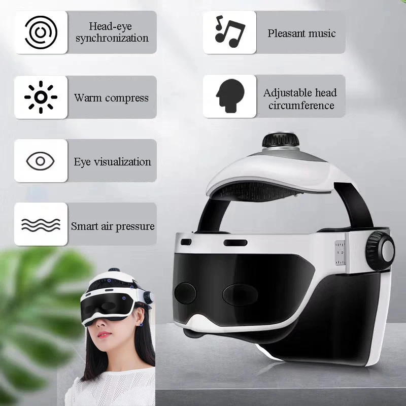 Electric Head and Eye Massager Helmet Scalp Brain Automatic Hot Compress Relaxation Vibration Acupuncture Points Health Care