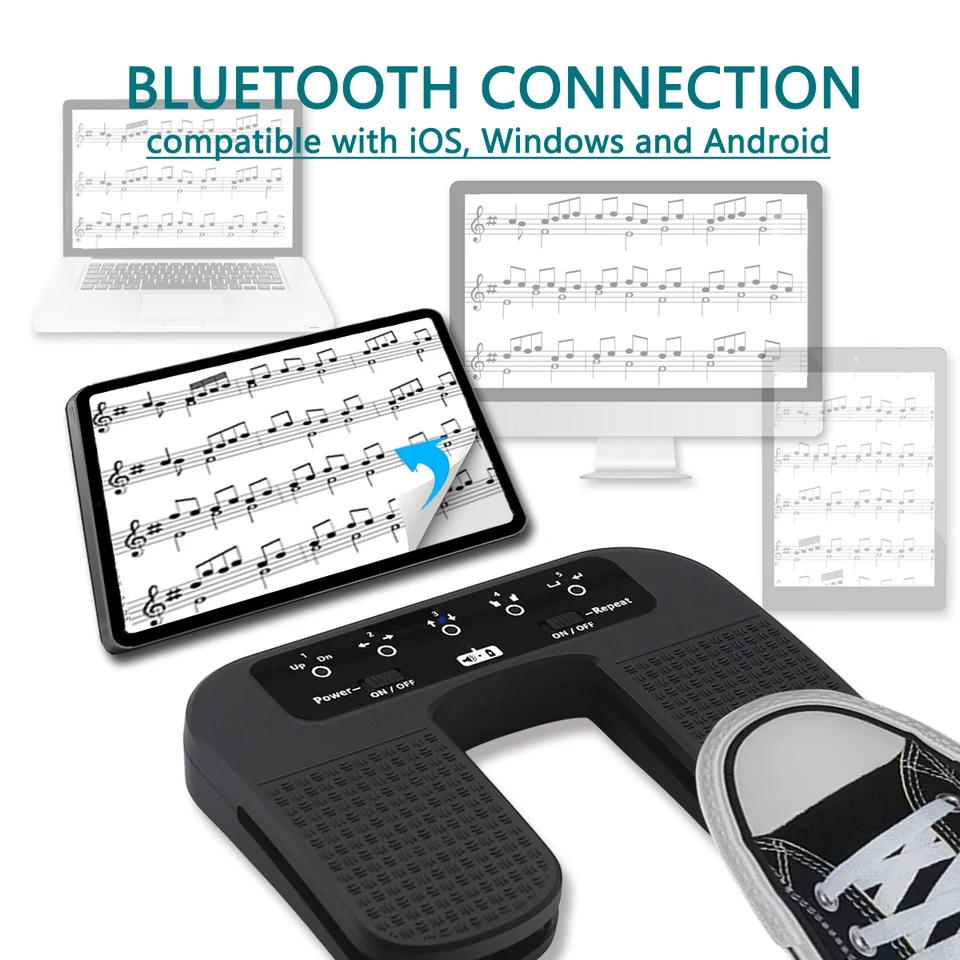 Pédale Sans Fil Tourne-pages Rechargeable - Compatible IOS, Android, Windows - Pour Musiciens Et Présentateurs