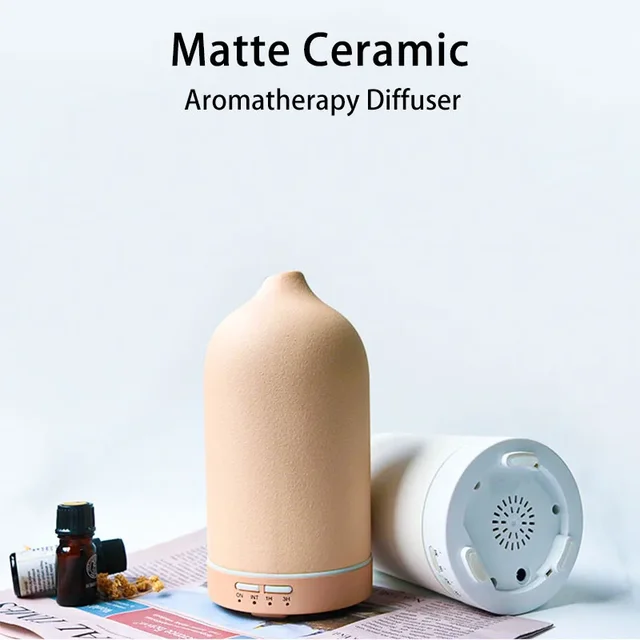 Ceramic Essential Oil Aromatherapy Diffuser Ultrasonic Air Humidifier with Timer Night Light Waterless Auto Off Cool Mist Maker 3