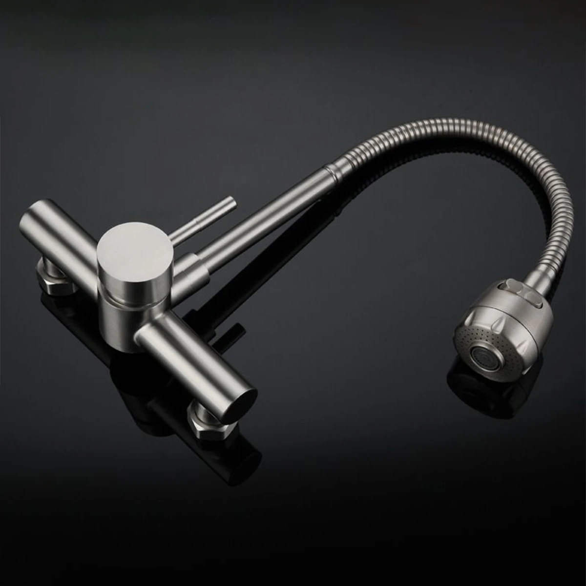 Universal Wall Mounted Stainless Steel Kitchen Faucet Cold and Hot Tap  360 Degree Swivel Flexible Hose Single Handle Faucet