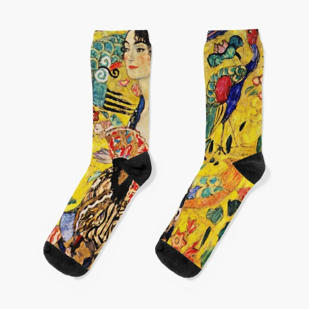 Lady with Fan | Gustav Klimt Art Nouveau-Modern Japonism Inspired Socks Sports Stockings Man art nouveau masterpieces of art