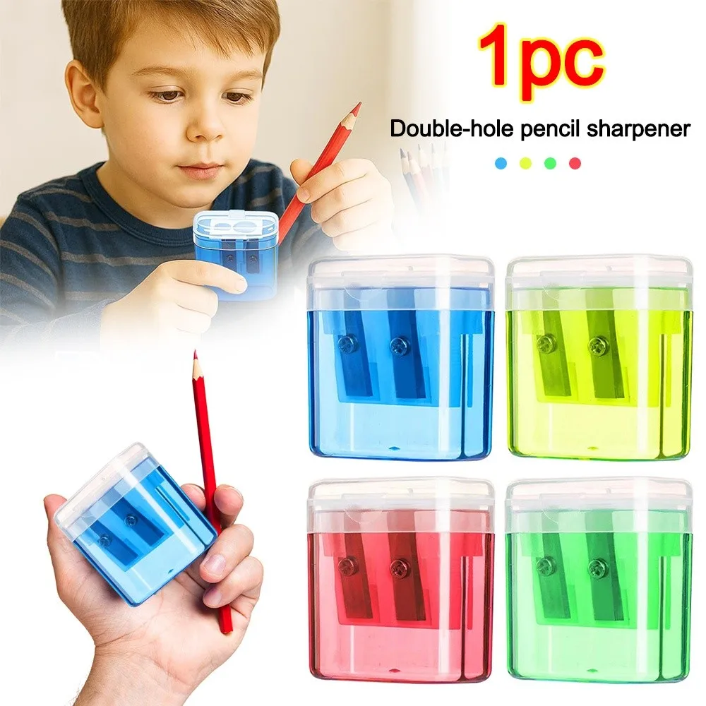 High Quality Dual Holes Pencil Sharpeners With Lid Plastic Pen Sharpener Handheld Pencil Sharpening Tool School Office Supplies - 2
