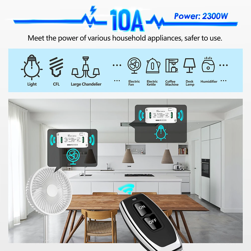 범용 무선 원격 제어 스위치 AC 110V 220V 10A RF433MHz 미니 릴레이 수신기, 50 미터 송신기, 램프 팬 ON/OFF 용