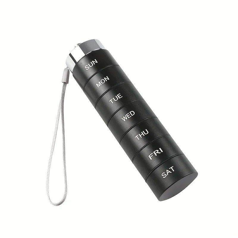Metal Pill Organizer Weekly Waterproof Travel Pill Box Portable Travel Bottle 7 Day Pill Case to Hold Vitamins Supplements