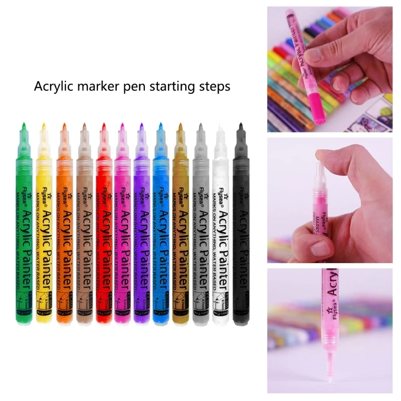 

12Pieces Acrylic Marker 0.7mm Acrylic Paint Pen Vibrant Colors Fast drying For Painting on Paper Wood Rock Stone Glass