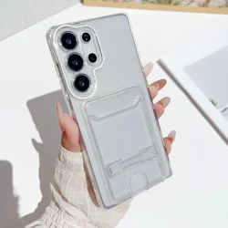 Luxury Silicone Wallet Phone Case with Card Holder and Shockproof Bumper Cover - Galaxy S23 Ultra (Clear)