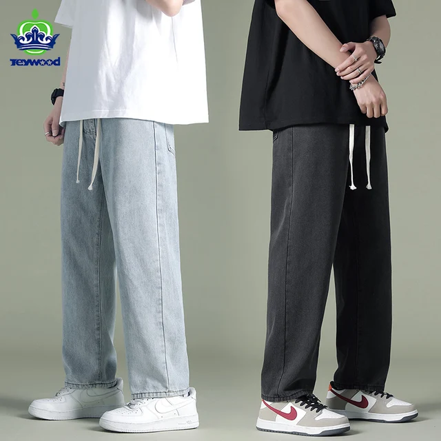 2022 Men's Jeans Fashion Loose Straight New Casual Wide Leg Pants Cowboy Light blue Streetwear Korean Hip Hop Trousers Male 1