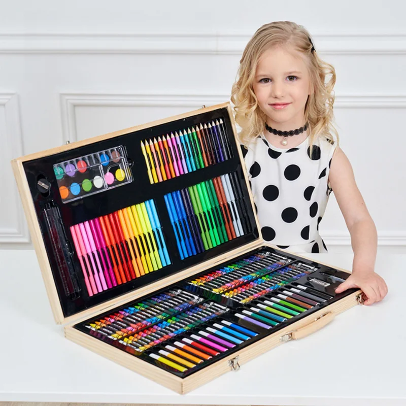 180Pcs Children Art Painting Set Watercolor Drawing Colored Pencils Set Crayon Water Pen Kids Toys Gift Board Doodle Supplies