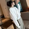 FA632 2024 Autumn New Women's Solid Color Hoodie Short Hoodie Women's Small Loose Long Sleeve Round Neck Top 3