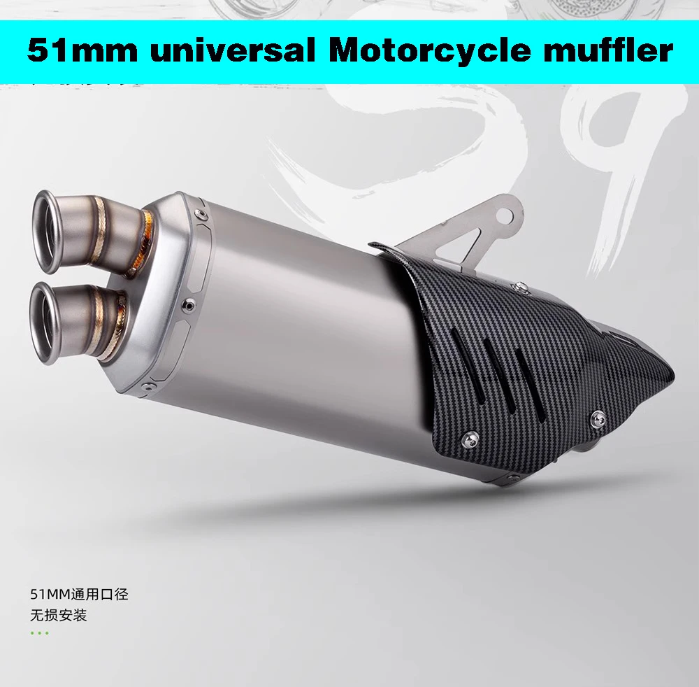 

51mm universal Motorcycle muffler fit mt09 mt07 R3 R6 S9 dual-hole exhaust pipe with cover Removable db killer original slip on