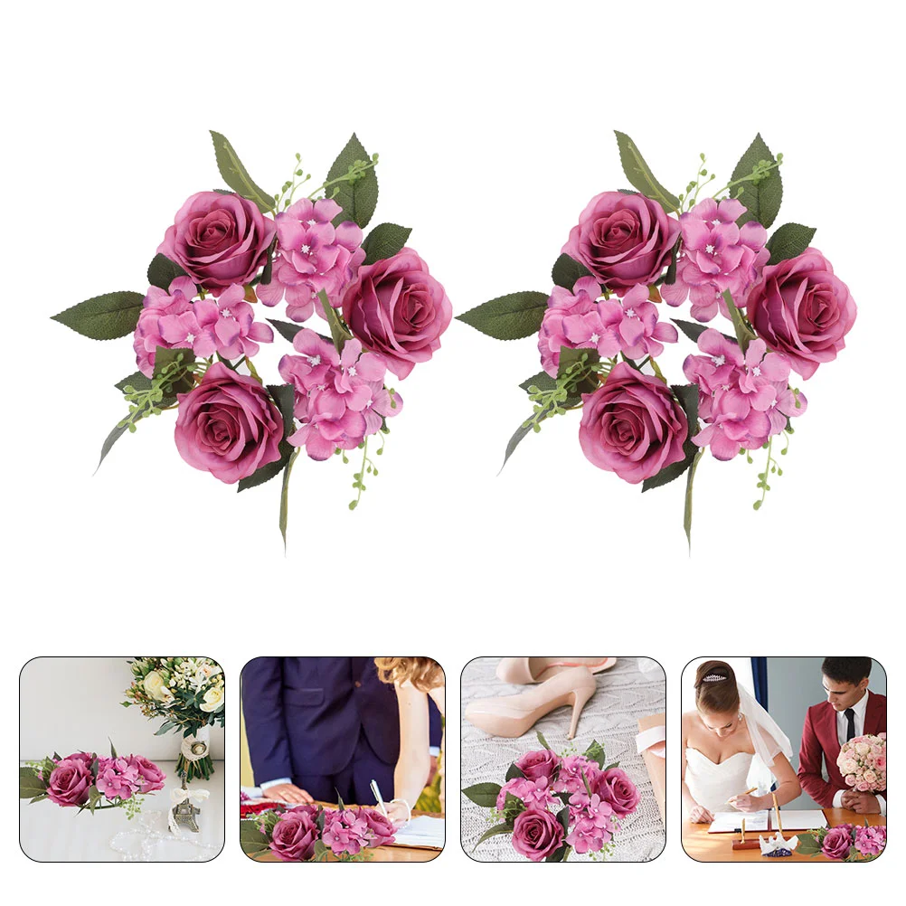 

2pcs Rose Rings Artificial Flower Wreaths Decorative Holiday Centerpiece