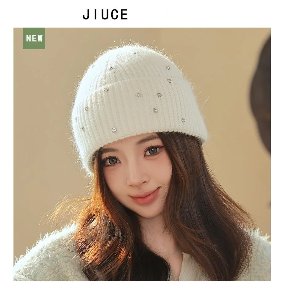 Neue leichte, luxuriöse Wintermütze aus Kaninchenhaar von Xiaoxiangfeng in Diamantfarbe für Kinder, neue sanfte Feen-Strickmütze aus Korea, verdickte, warme Mütze_voghion.com