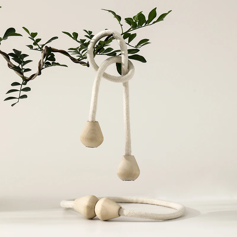 Modern Style Non-Perforated Curtain Tie Pair Magnetic Buckle Cotton Rope Wooden Beads Storage Hanging Curtain Tie 2pcs