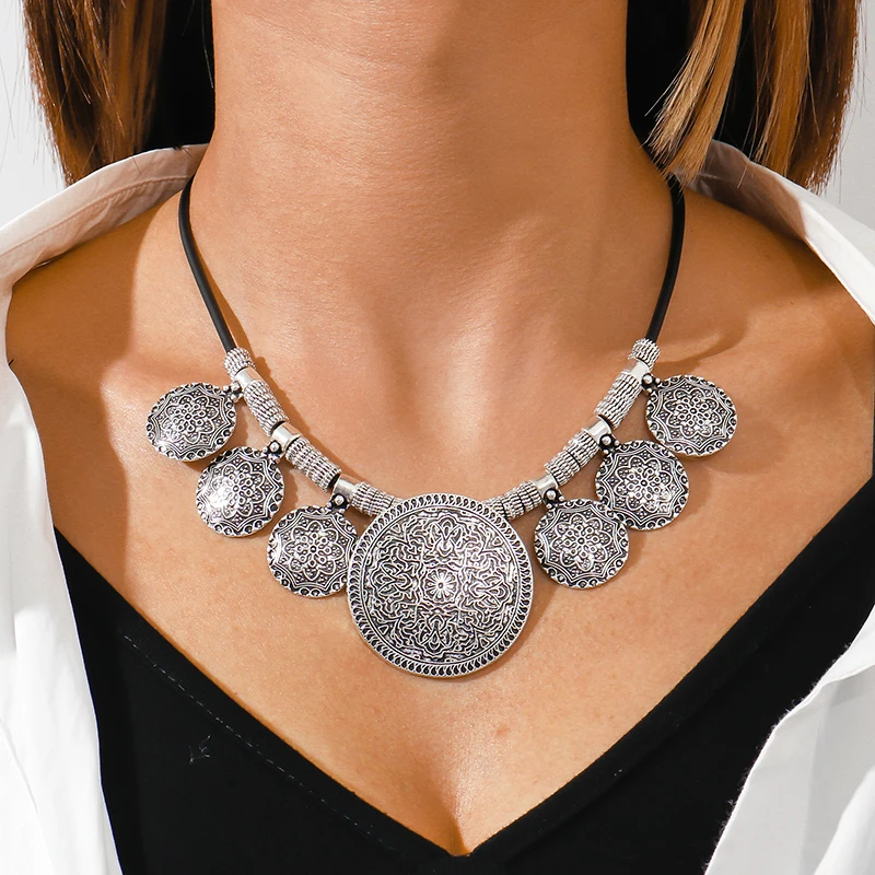 Aihua Böhmen Vintage Türkis Stein Halskette für Frauen Halsreif Collier ethnische tibetische Halsketten große Aussage Schmuck – Detail 31