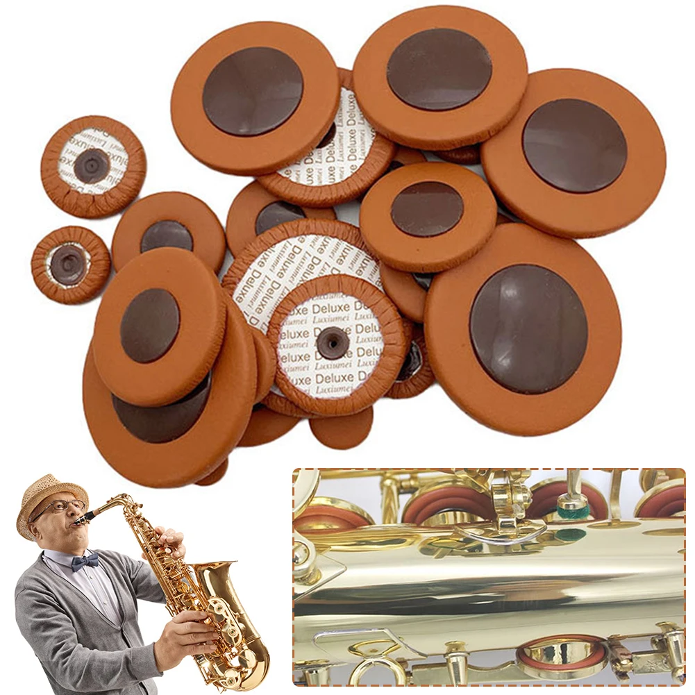 Sax Repair Pads Multi Size Alto Sax Pads Professional Leather Saxophone Cushions Sax Leather Pads for Sax Enthusiasts Players