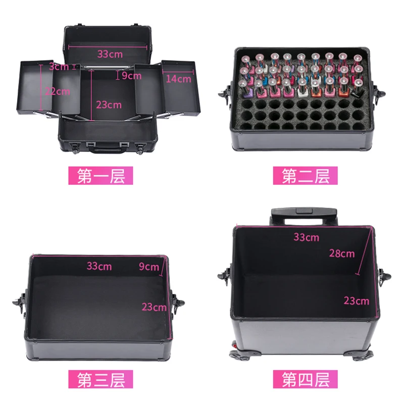 Professional 2/3/4 layers trolley makeup suitcase portable cosmetic trolley luggage box nail tattoo embroidery beauty toolbox Pull Bar Suitcase